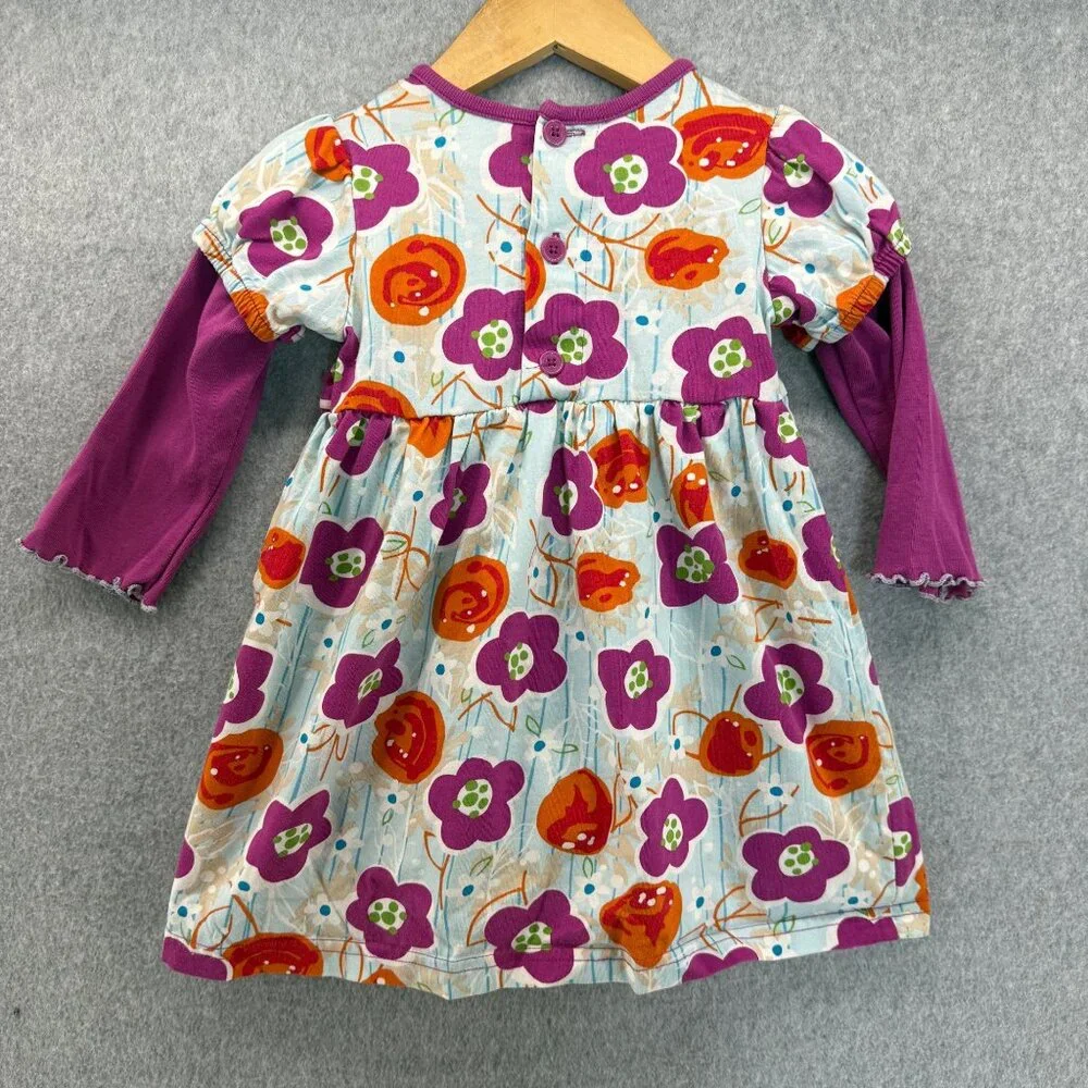 Hanna Andersson Girls Size 80 / US 2 Long Sleeve Dress Blue Purple Orange Floral - Picture 5 of 15